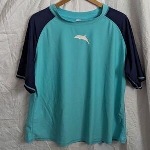 Halcurt Teal & Navy Board Shirt Rashguard Women's 2x Dolphin Loose Fit Vacation